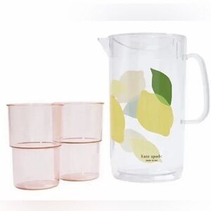 Kate Spade Lemon Design Pitcher with Pink Glasses